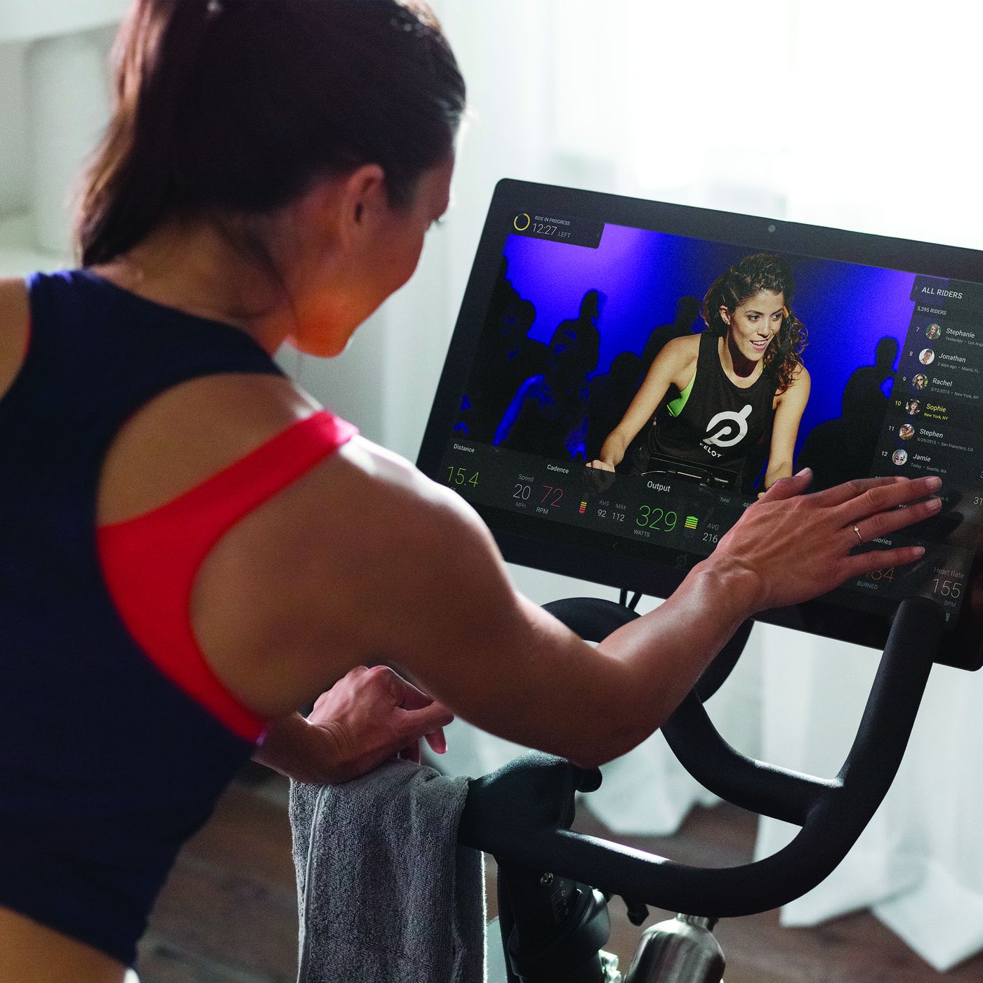 Woman on an exercise bike